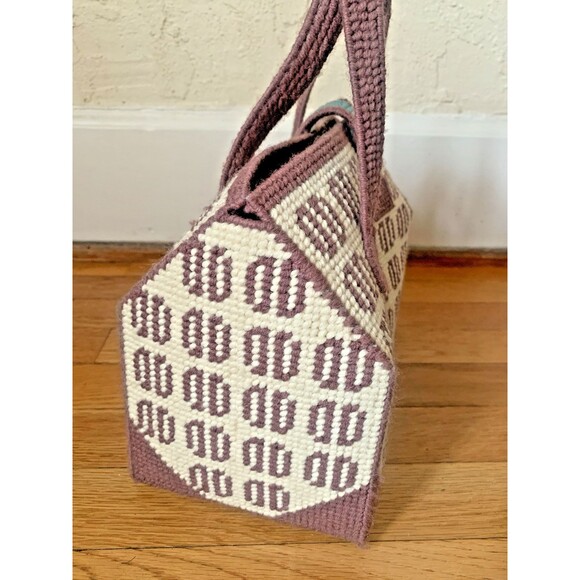 Vintage Needlepoint Tote Bag Monogram – Handmade Canvas Yarn Hippie Purse - Picture 2 of 8